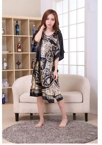 Plus Size Women Summer Lounge Robe Sexy Home Dress Rayon Nightgown Large Loose Sleepwear Bathrobe Gown S002-B