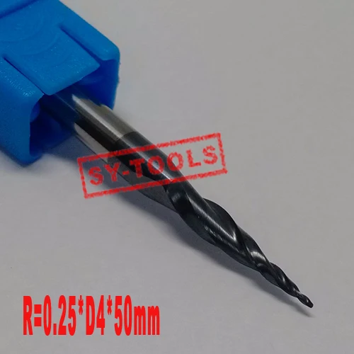 2 шт. R0.25 * D4 15 50L 2F HRC55 Вольфрам твердого карбида покрытием конические сферические