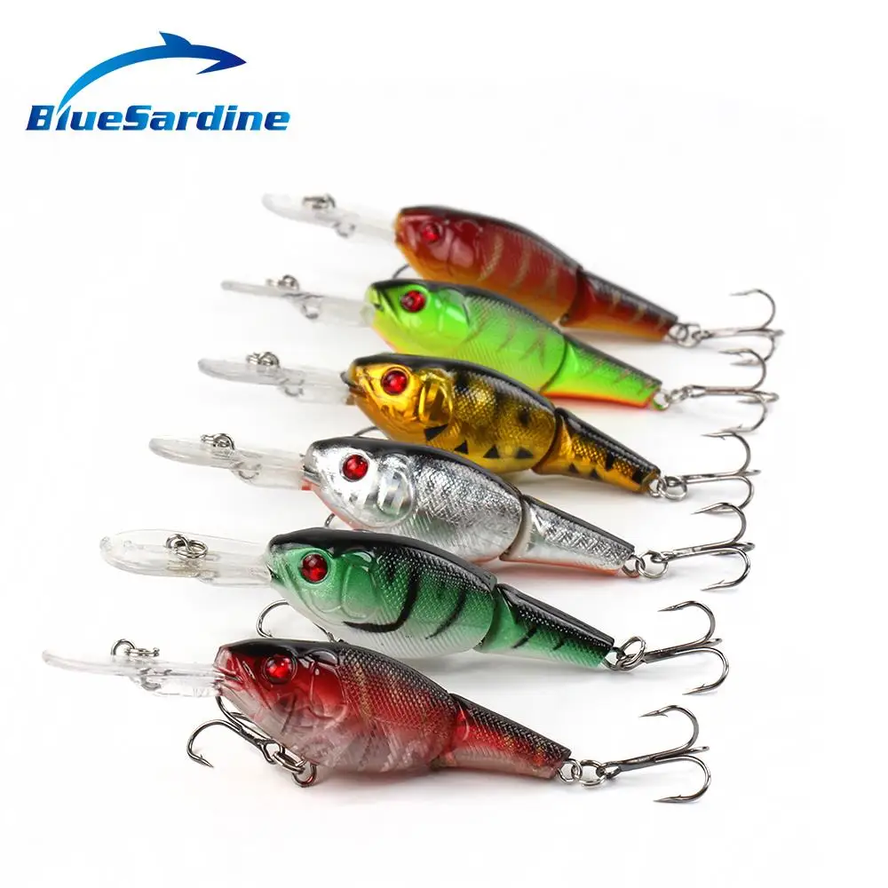 BlueSardine 6PCS 10.7G 10CM Fishing Lures Crank Baits Minnow Hard Plastic Fish 2 Sections Crankbaits
