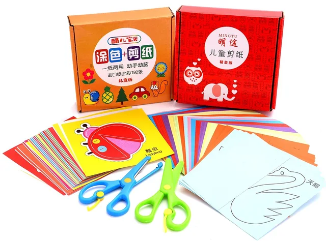 96Pcs/48Pcs Kids Cartoon Color Paper Folding and Cutting Toys Child Kingergarden Art Craft DIY Educational Toy Free Shipping GYH 3