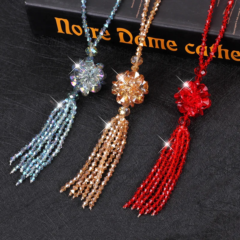 Heeda Korean Crystal Bead Long Necklace Women Autumn Winter Joker Sweater Chain Fashion 2019 Kpop Tassel Pendant Neck Decoration - Image 4