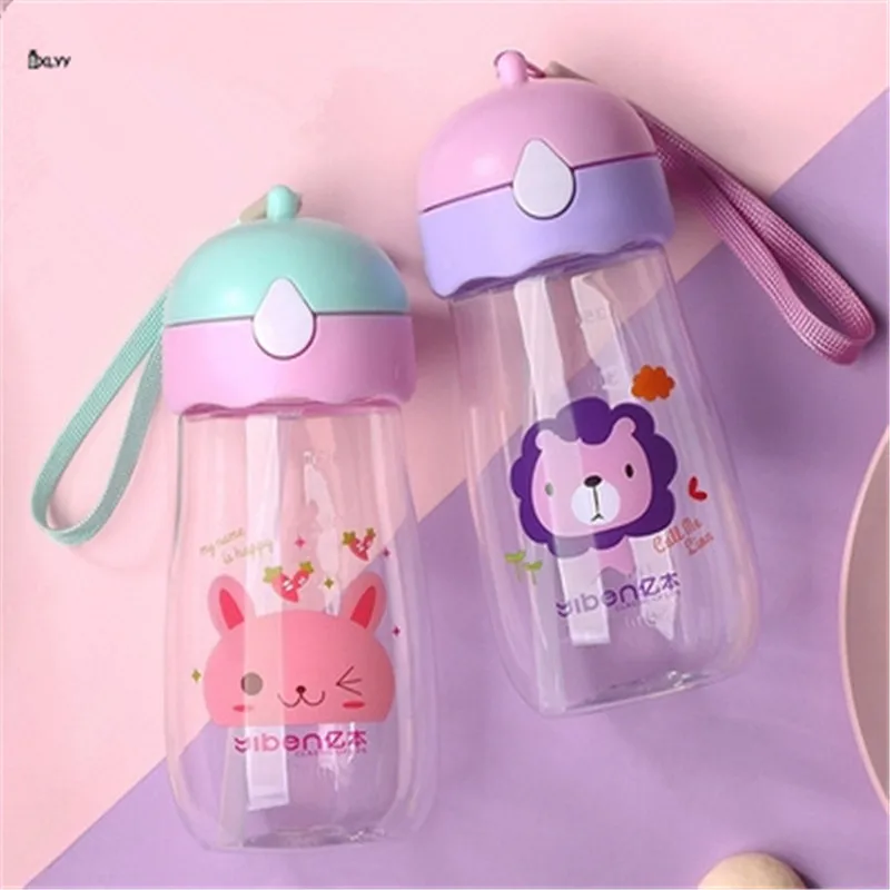 

Hot 380ml Creative Cartoon Water Bottle Children Straw Plastic Anti-drop Sports Water Bottle 2019 New Year Gift Sports Shaker.9z