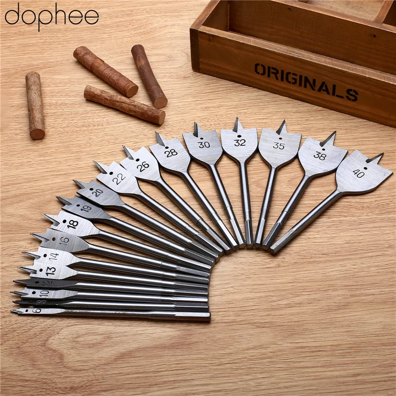 dophee 6-20mm Flat Drills Bits Hex Tool Coated Spade Flat Head Wood Boring Drill Bits Power Tools For Hand Drill Wood Drilling*1