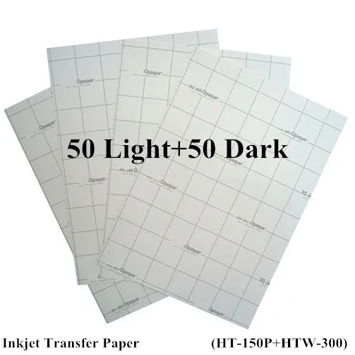 (100pcs=50pcs light+50pcs Dark) Iron On Inkjet Heat Transfer Paper for Tshirt A4 Clothes Stickers Thermal Papel | Канцтовары для