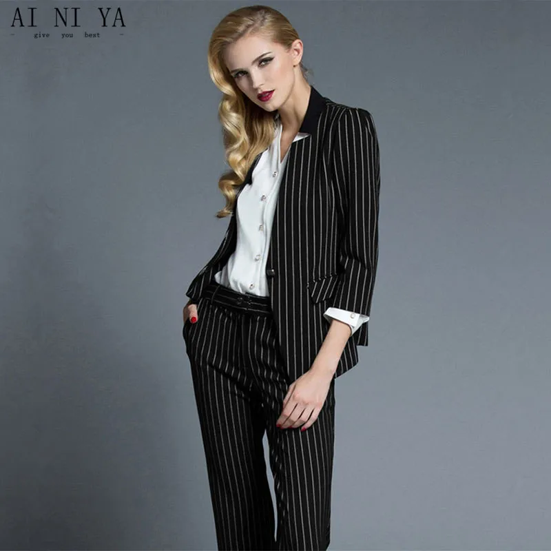 Women Pant Suits striped suit fashionable western style of professional ...
