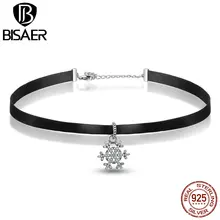 Подлинное 925 пробы Серебряное колье с подвеской в виде снежинки черное Колье женское модное Ювелирное колье