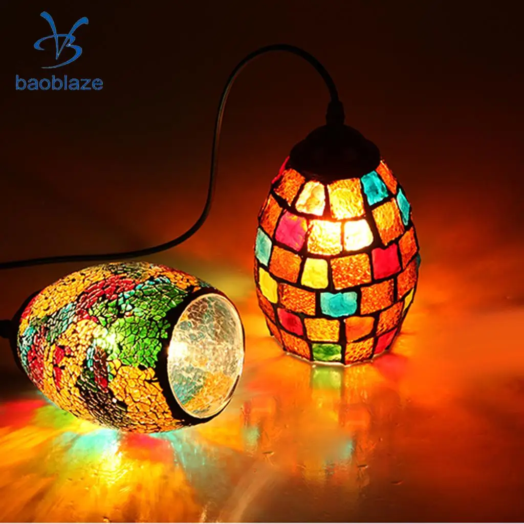 Vintage Retro Mosaic Style Multicolour Pendant Light Bulb Cage Ceiling Hanging Lampshade Home Bar Cafe Restaurant Decoration