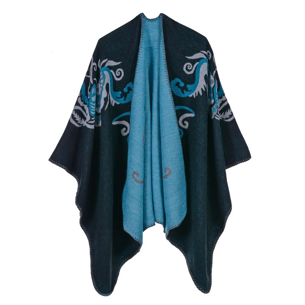 

Double-sided Flowers Poncho 2019 New Cashmere Scarf Women Winter Warm Shawls and Wraps Brand Designer Pashmina Thick Capes Femme