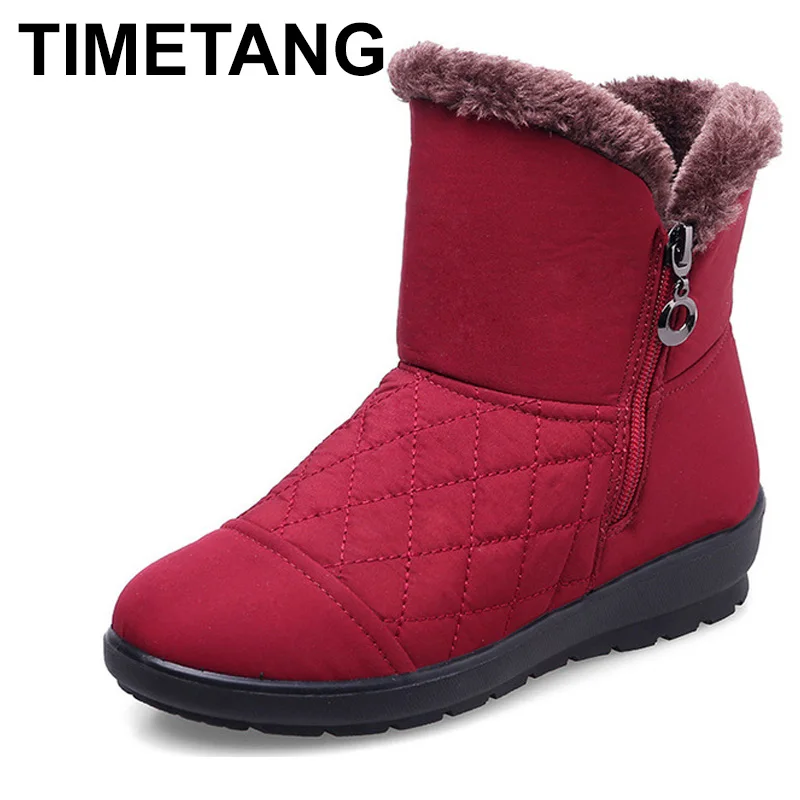 

TIMETANG 2018 New women Winter Boots waterproof snow boots fashion Fur warm ankle Boots antiskid flat boots plus size 35-42E237