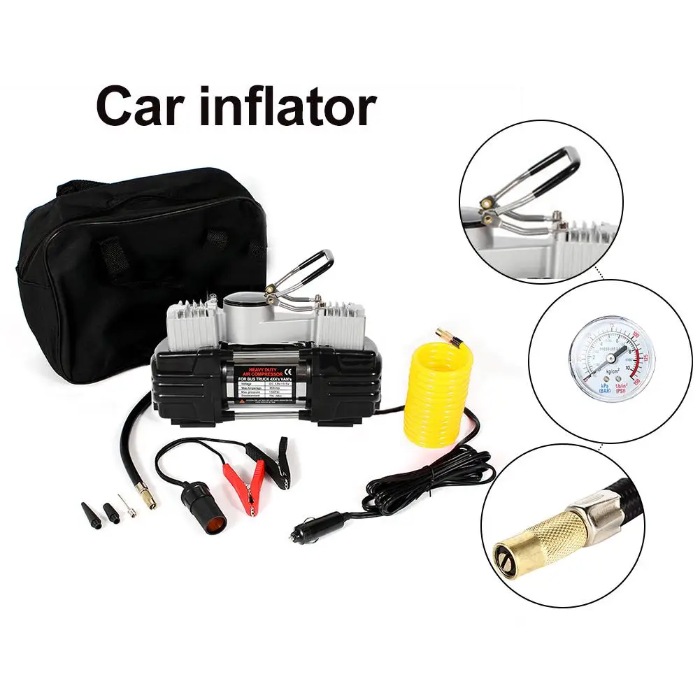 

12V 300W Double Cylinder Metal Air Pump Car Tire Digital Tire Pressure Meter Portable Car Tire Inflator High Pressure