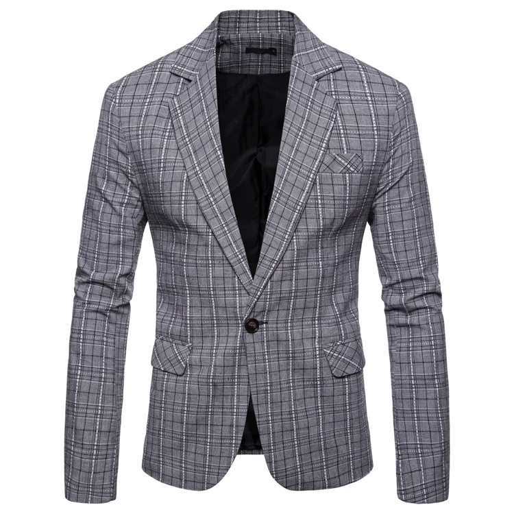 Мужской Блейзер, модный роскошный клетчатый тонкий пиджак, высокое качество, деловой костюм на одной пуговице, Мужская Свадебная одежда