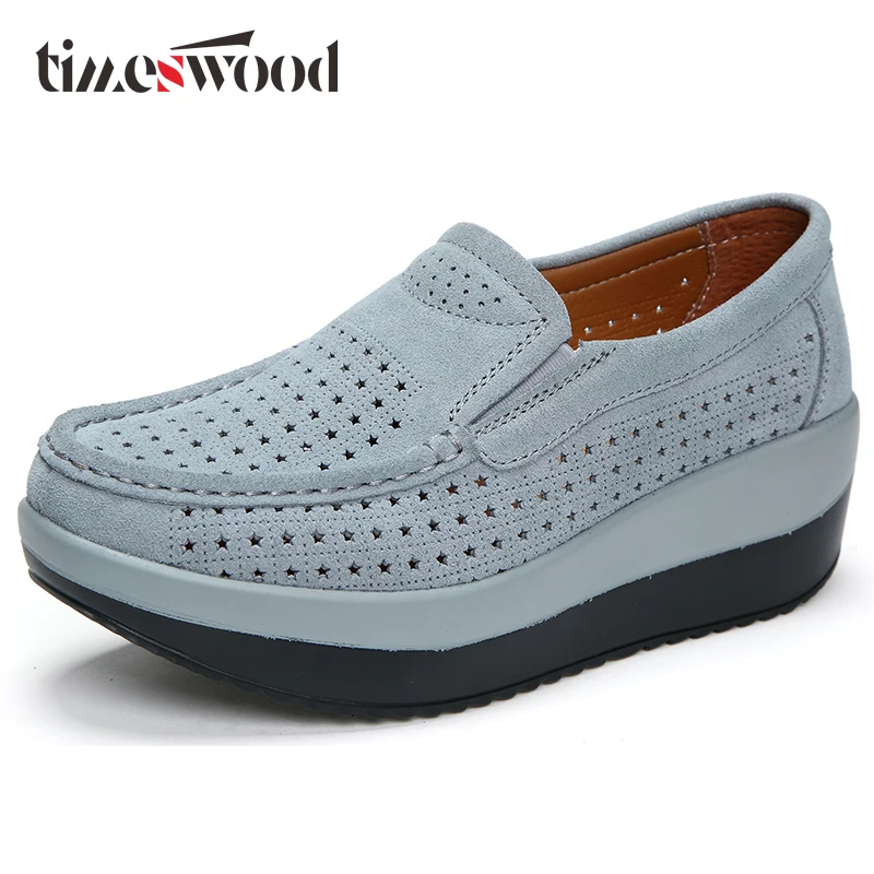

Cut Out Soft Thick Sole Shoes Breathable Platform Boat Loafers Summer Ladies Elevator Footwear Spring Women Working Shoe 4 Color
