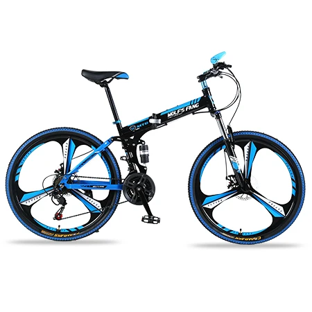 Горный велосипед 21 скорость 2"-дюймовый складной велосипед велосипеды унисекс ударопрочный каркас велосипед спереди и сзади механик - Цвет: 3-Black Blue