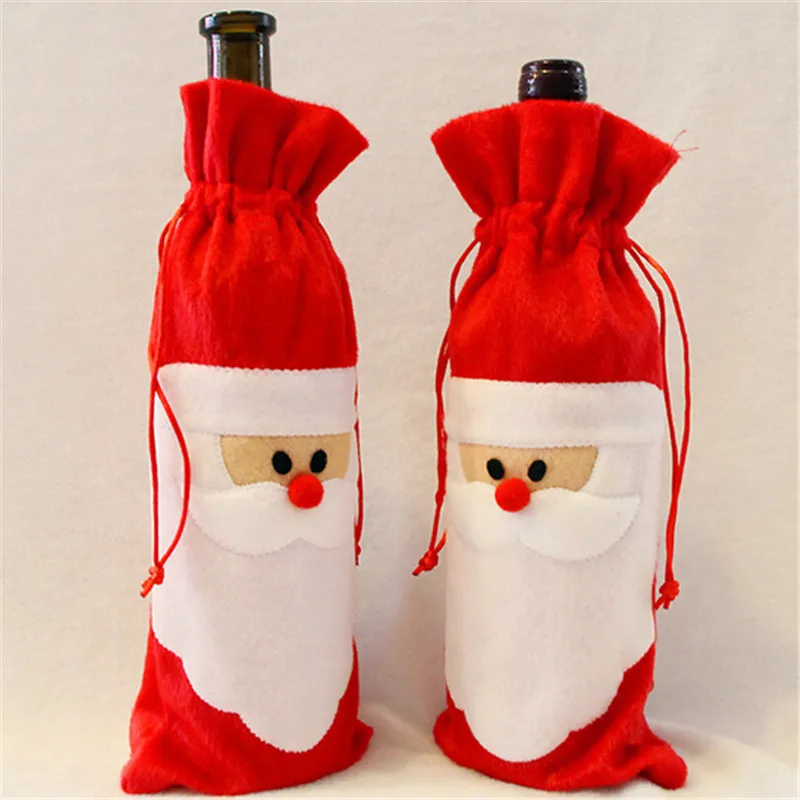 

1PC Christmas Decorations for HomeRed Wine Bottle Cover Bags Christmas Dinner Table Decoration Home Party Decors Santa Claus
