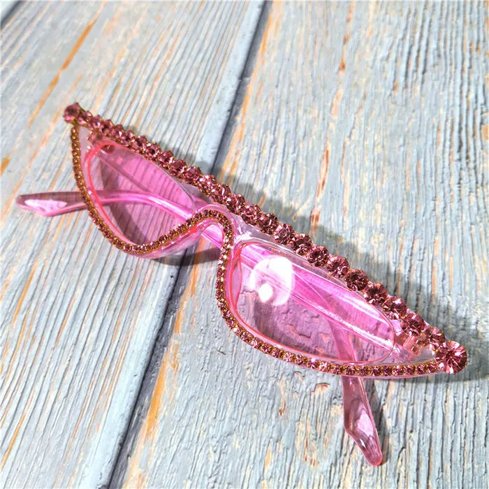 Fashion pink black Color Women Cat Sunglasses Diamond Sun Glasses UV400 Triangular shades crystal Eyewear For Womne FML