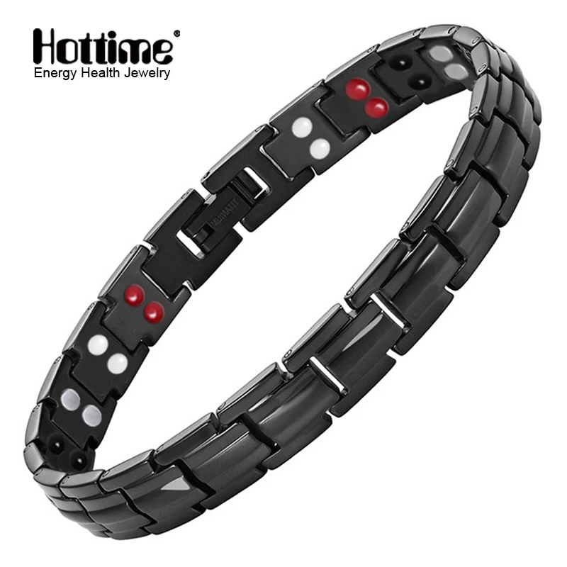 

Hottime Fashion Charm Couples Gun Black Titanium Bracelets & Bangles Energy Magnetic Germanium Healthy Bracelet For Men Women