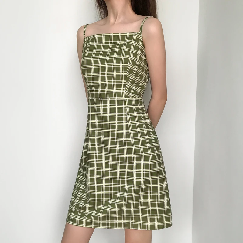 green plaid mini dress