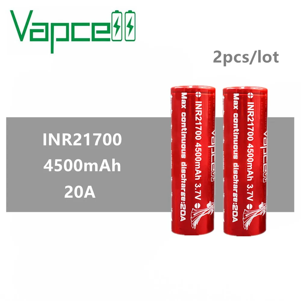 

2pcs original Vapcell INR 21700 battery 4500mAh 20A Li-Ion batteria high capacity Rechargeable battery for smoke E-CIG mod