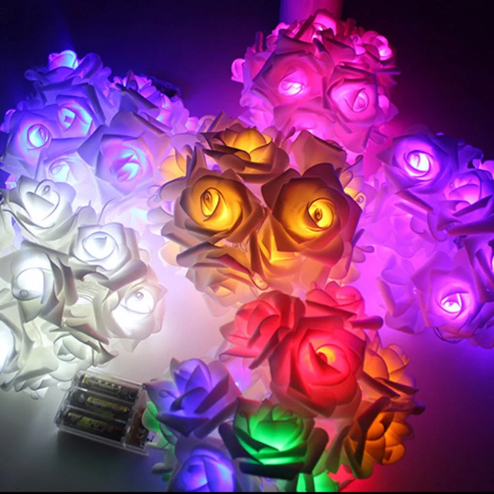 2M 20LED Battery Powered LED String Lights Rose Flower Party Event