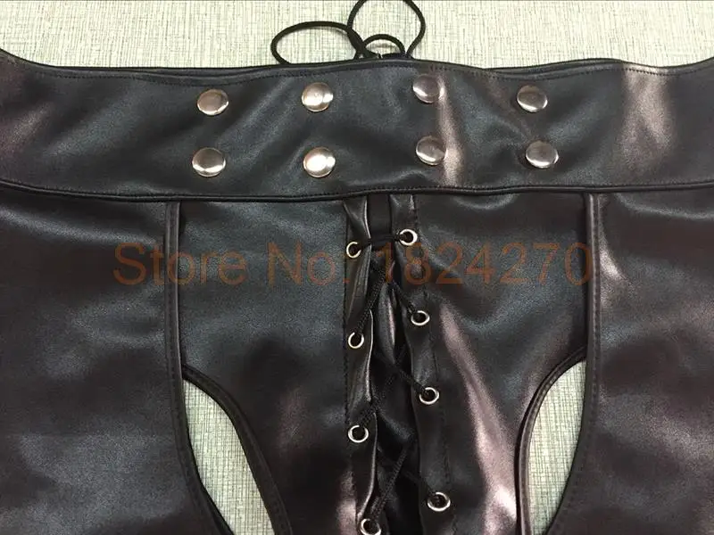 Black Faux Leather Mooning Shorts Male Sexy Lingerie Catsuit Clubwear Men Hot Erotic Fetish Wear Bandage Pants XL XXL Plus Size