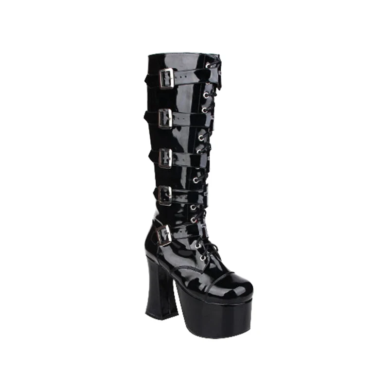 Angelic imprint mori girl/женские мотоциклетные ботинки в стиле панк; женские ботинки до середины икры в стиле Лолиты; женские туфли-лодочки на высоком каблуке; обувь на платформе; 47