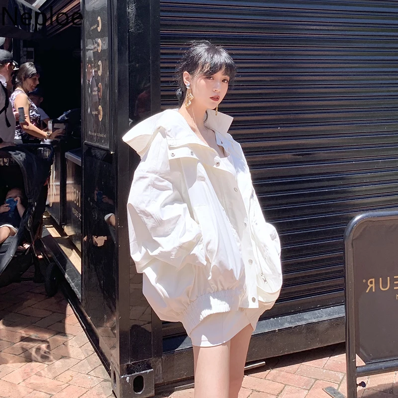 Neploe, летняя Свободная Женская ветровка большого размера, Harajuku, с капюшоном, для студентов, BF, пальто, более размера, белая куртка, базовые пальто 39150