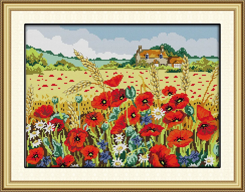 

New arrival 2018 Corn poppy Cross Stitch DIY 11CT 14CT Cross-Stitch Kit Handmade Embroidery for Needlework