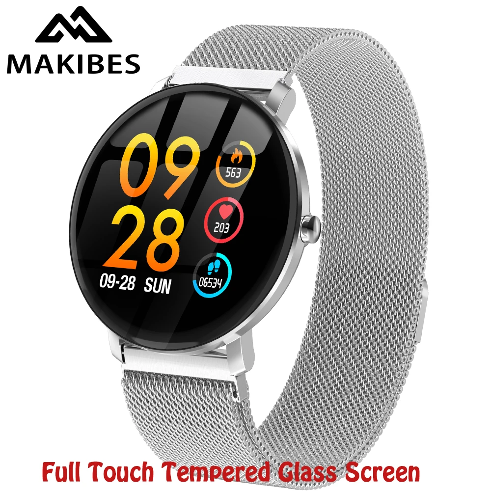 

Makibes F3 1.3“ Full Touch Tempered Glass Screen Smart Watch IP68 Waterproof Blood oxygen Fitness Tracker Milanese wristband New