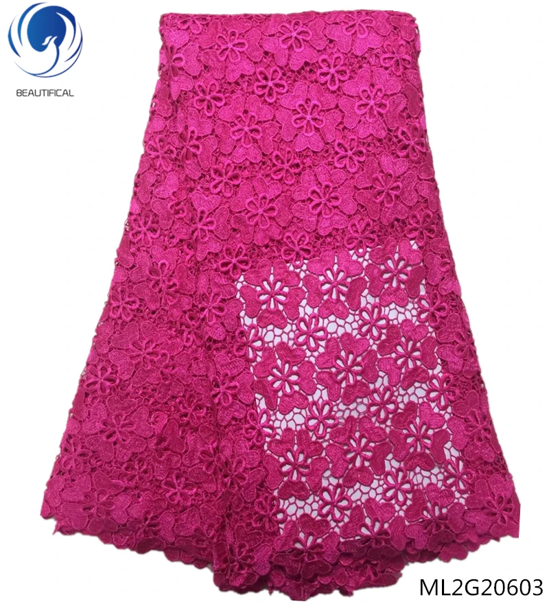 

BEAUTIFICAL guipure laces fabrics african cord fabrics lace 2019 pink water soluble laces dresses for women 5yards/lot ML2G205