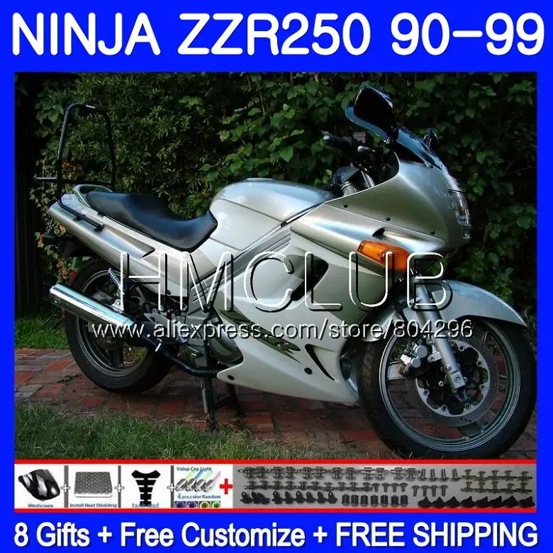 

Body For KAWASAKI Silver white NINJA ZZR 250 ZZR-250 95 96 97 98 99 Bodywork 55HM.12 ZZR250 1995 1996 1997 1998 1999 Fairing Kit