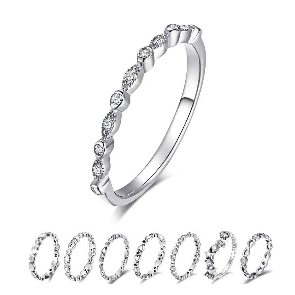 

WOSTU High Quality 100% 925 Sterling Silver Minimalist Statement Rings For Women Luxury S925 Wedding Jewelry BKR084
