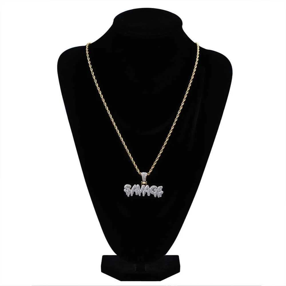 Skup TOPGRILLZ Hip Hop naszyjnik mosiężne złote kolory Iced Out łańcuchy Micro Pave Cubic cyrkon SAVAGE naszyjnik z amuletem dla mężczyzn prezenty