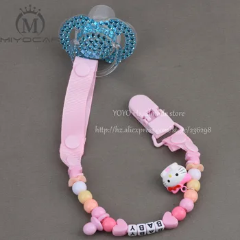 

MIYOCAR custom-Any name Hand made funny pink beads dummy clip dummy holder pacifier clips soother chain for baby