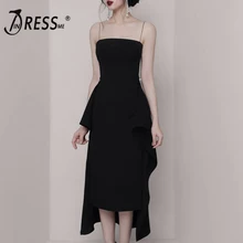 INDRESSME 2019 New Black Evening Dress Spaghetti Straps Pearl Detail Backless Bodycon Asymmetrical Hem Women Midi Dress цена INDRESSME 2019 New Black Evening Dress Spaghetti Straps Pearl Detail Backless Bodycon Asymmetrical Hem Women Midi Dress цены онлайн