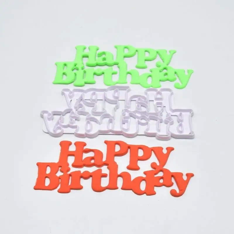 

Happy Birthday Cake Mold Plastic Fondant Cutter Mould Fondant Baking DIY 3D Cake Decoration Tools Fondant Molds