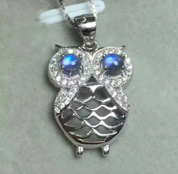 

natural blue moonstone Pendant natural gemstone pendant 925 sterling silver Fashion Personality owl girl party gift jewelery