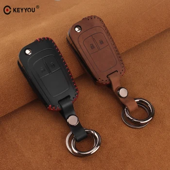 

KEYYOU Leather Car Key Case Bag 2 Button For Chevrolet Cruze Spark Onix Silverado Volt Camaro For Opel Astra Corsa Meriva Zafira