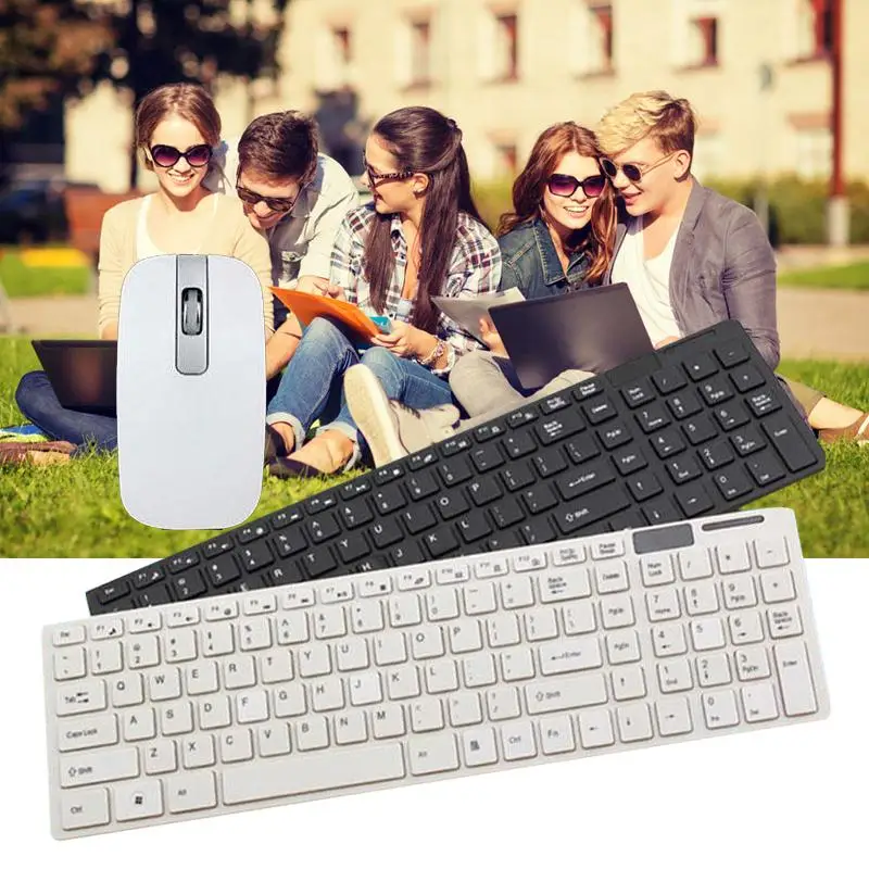 AMZDEAL, оптическая беспроводная клавиатура и мышь, комбо, Ультра тонкая, 2,4G, беспроводная клавиатура и беспроводная мышь, комплекты для настольного ноутбука