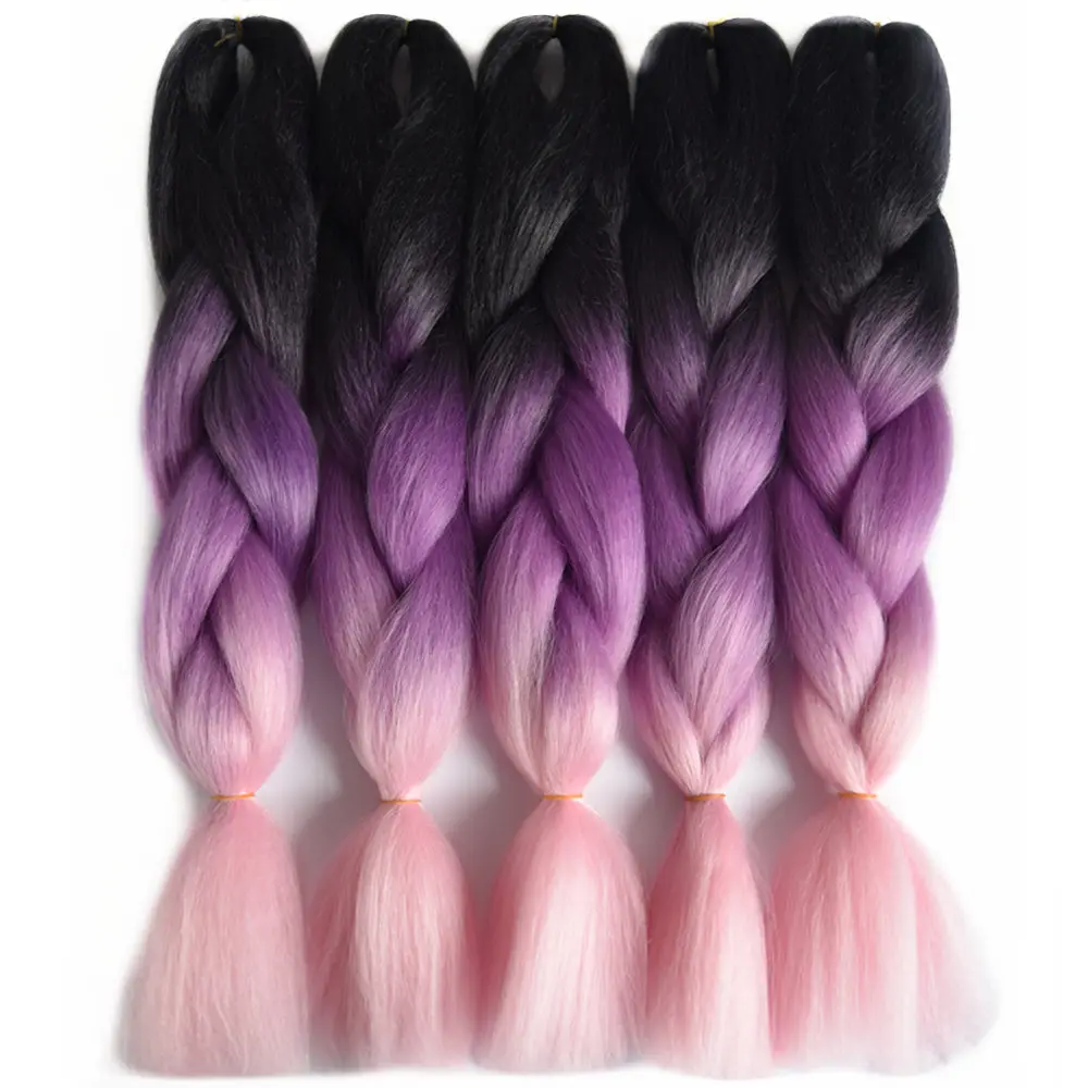 Feilimei Ombre плетение волос для наращивания синтетические термостойкие огромные косички 100 г/шт. 24 дюйма зеленый/серый/фиолетовый/синий/черный волосы