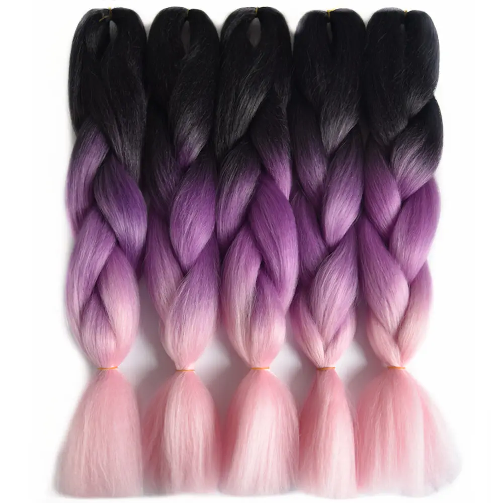 Feilimei Three/Two Tone Colored Crochet Braids Kanekalon Hair 24(60cm) 100g/pc Synthetic Ombre Jumbo Braiding Hair Extensions -