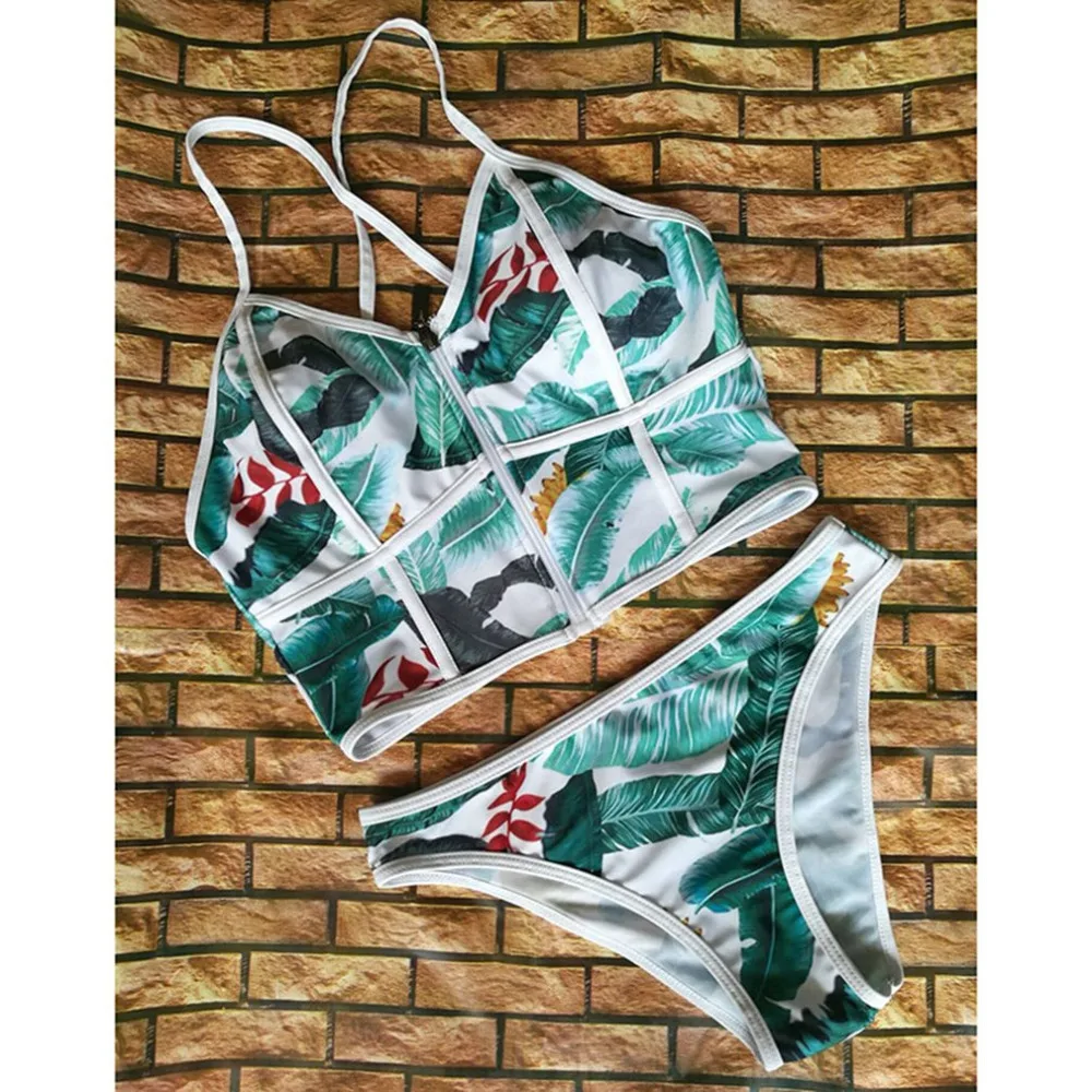 

Female Sexy Bikini Zipper High Neck Floral Bikini Swimsuit Biquini Women Brazilian Thong Swimsuit Bathing Suit Push Up Bikini