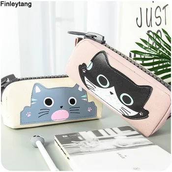 

Pencil Case Cat Kawaii Large Zipper School Supplies Canvas Pencil Bag Boy Girl Gift Creative Large Capacity PencilBox Stationery