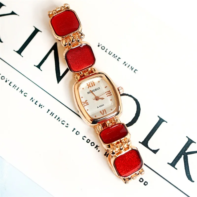 Glass Stone Bracelet Women Watch Elegant Rectangle Case Roman Numeral Time Mark Watches Quartz