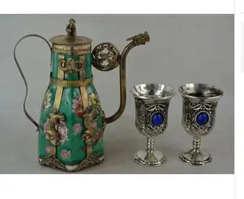 

HANDWORK UNIQUE SILVER COPPER ELEPHANT Decorated Hand Porcelain Miao Silver Carve Leopard Flower Rare Tea Pot Cup