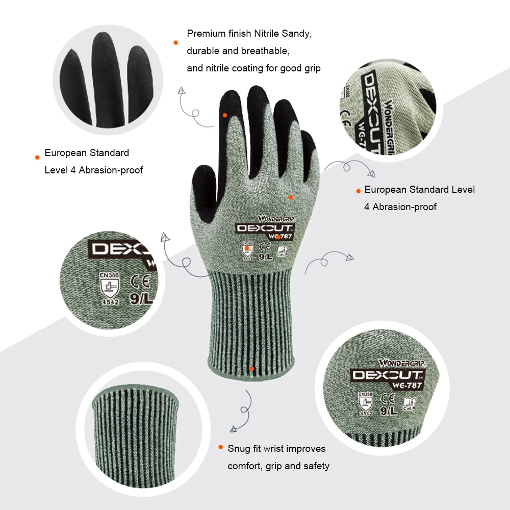 Wonder Grip уровень 5 рабочие перчатки-устойчивые перчатки Садоводство Безопасность перчатки уровень 4 износостойкие универсальные рабочие перчатки