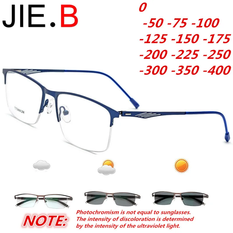 

New non-screw special hinge half frame square ultra light business glasses frame photochromic finished myopia men
