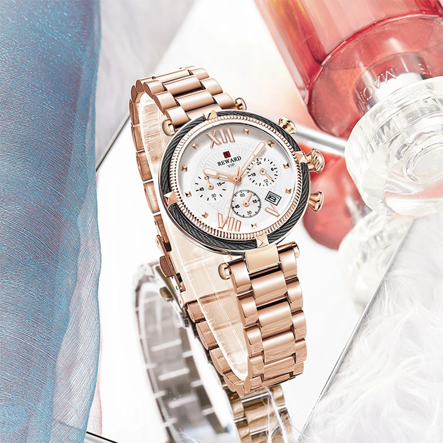Брендовые женские наручные часы с полным стальным водонепроницаемым спортивным кварцевым хронографом, военные часы для женщин, роскошные женские часы из розового золота