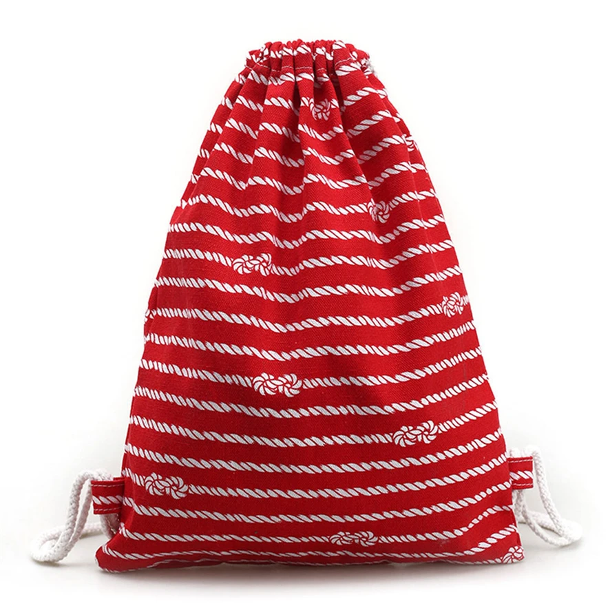 

Drawstring Canvas Bag Women Stripe Drawstring Beam Port Backpack Travel Casual Shopping Drawstring Bag A0723#30