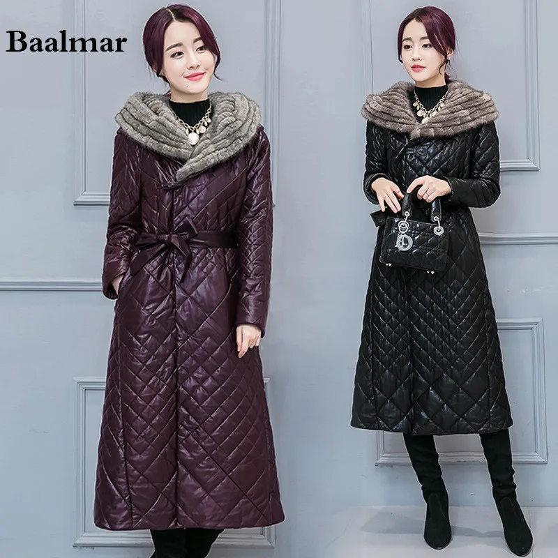 

Baalmar 2017 New Spring Jacket Parka Women Winter Coat Women's Warm Outwear Leather Long Jackets Coats Mink Hair Collar