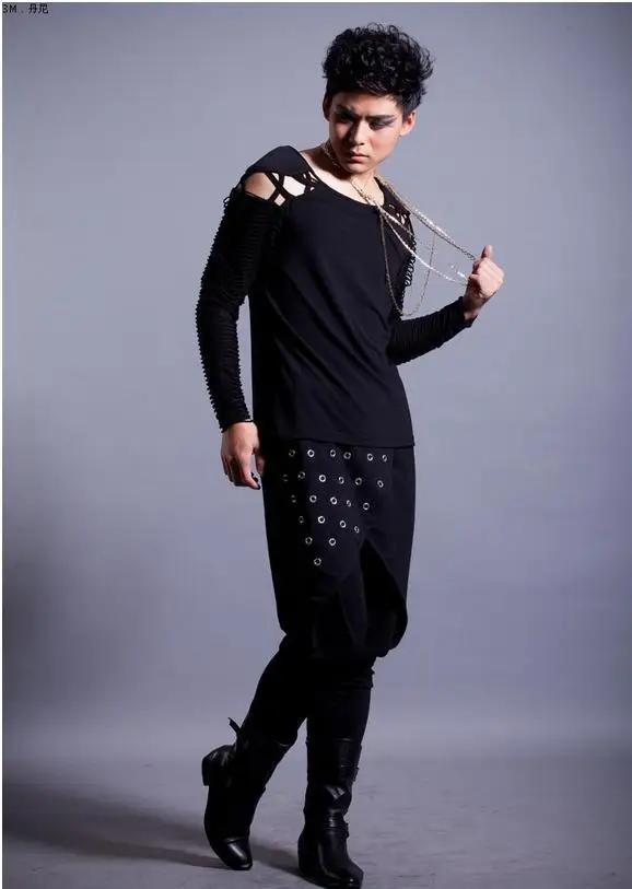 Черный певец костюмы Гарун брюки штаны с заклепками мужские хип-хоп 1 Брюки Мужские Сценические брюки сращивающиеся мужские брюки обеспечивают на заказ